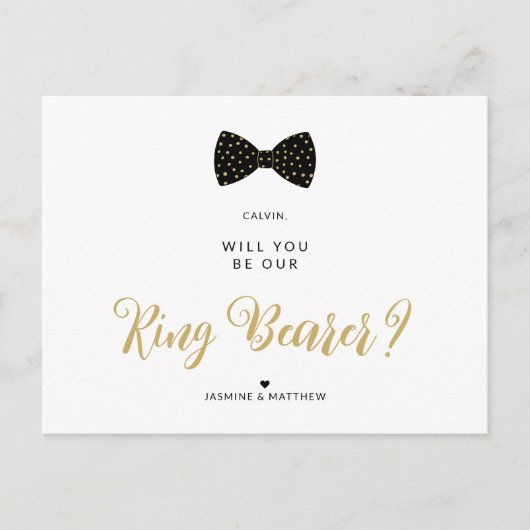 Zwarte ringdrager strik bruiloft voorstel briefkaart (Voorkant)