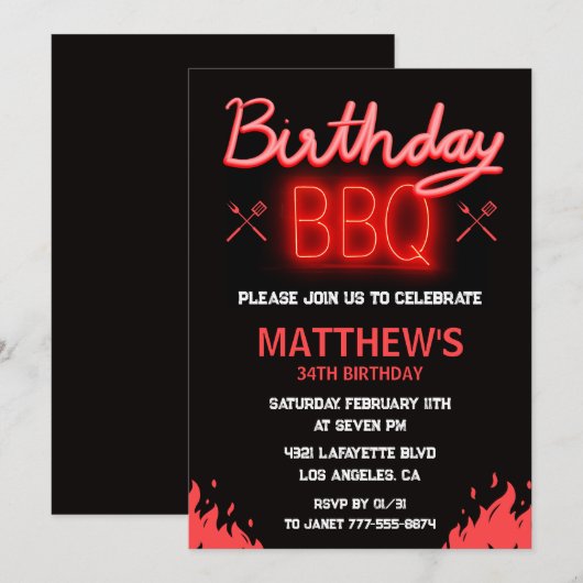 Zwarte Rode achtertuin bbq 34e verjaardag Kaart (Voorkant / Achterkant)