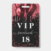 Zwarte rode ballonnen glitters vip verjaardag badge (Voorzijde)