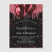 Zwarte rode ballonnen verjaardagsuitnodigingsmagne (Voorkant)