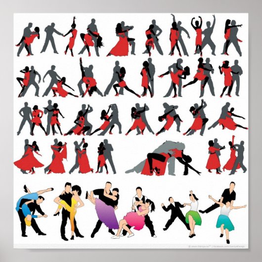 ZWARTE RODE BALLROOM COLORFUL DANCERS DANCE DIGITA POSTER (Voorkant)