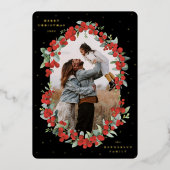 Zwarte rode bessen + Eucalyptus kerstfoto Folie Feestdagenkaart (Voorkant)