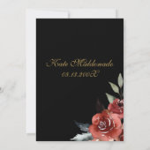 Zwarte Rode bloem Quinceanera uitnodiging (Achterkant)