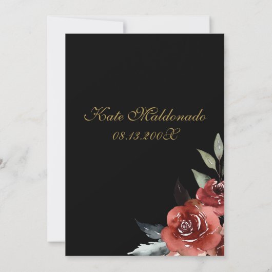Zwarte Rode bloem Quinceanera uitnodiging (Achterkant)