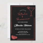 Zwarte & rode bloemblaadjes & Prosecco Baby shower Kaart (Voorkant)