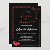 Zwarte & rode bloemblaadjes & Prosecco Baby shower Kaart (Voorkant / Achterkant)