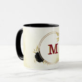 zwarte rode bloemen gouden bladeren mok (Voorkant links)