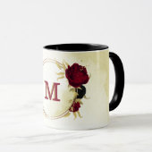 zwarte rode bloemen gouden bladeren mok (Voorkant rechts)