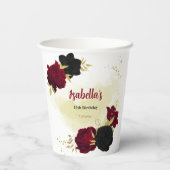 Zwarte rode bloemen gouden bladeren papieren bekers (Achterkant)