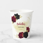 Zwarte rode bloemen gouden bladeren papieren bekers (Voorkant)