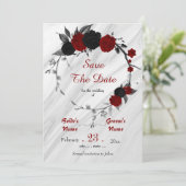 zwarte rode bloemen grijze bladeren botanische poo save the date (Staand voorkant)