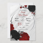 zwarte rode bloemen grijze bladeren geometrische m save the date (Voorkant)
