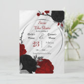 zwarte rode bloemen grijze bladeren geometrische m save the date (Staand voorkant)