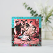 ZWARTE RODE BLUE BICYCLE WEDDING DAMASKMONOGRAM KAART (Staand voorkant)