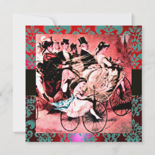 ZWARTE RODE BLUE BICYCLE WEDDING DAMASKMONOGRAM KAART