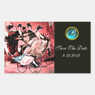 ZWARTE RODE BLUE BICYCLE WEDDING DAMASKMONOGRAM RECHTHOEKIGE STICKER
