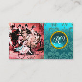 ZWARTE RODE BLUE BICYCLE WEDDING DAMASKMONOGRAM VISITEKAARTJE (Achterkant)