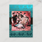 ZWARTE RODE BLUE BICYCLE WEDDING DAMASKMONOGRAM VISITEKAARTJE (Achterkant)