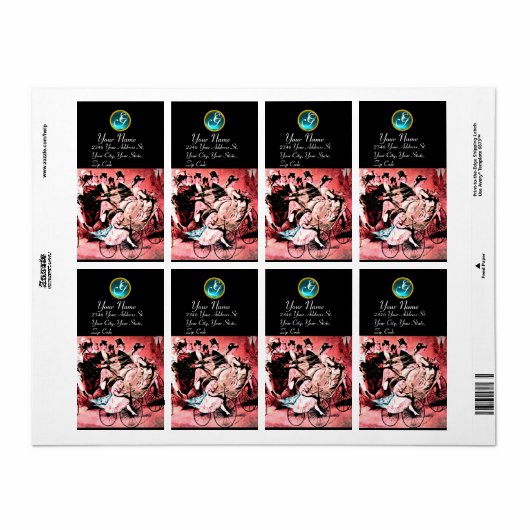 ZWARTE RODE BLUE BICYCLE WEDDING MONOGRAM ETIKET (Full Sheet)