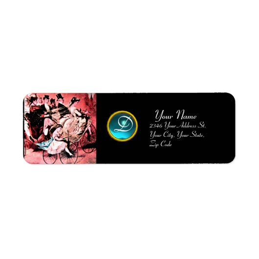 ZWARTE RODE BLUE BICYCLE WEDDING MONOGRAM ETIKET (Voorkant)