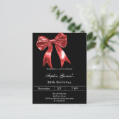 Zwarte rode boog verjaardag uitnodiging briefkaart (Staand voorkant)