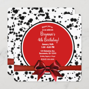 Zwarte Rode Bow Dalmatische Spots Birthday Party Kaart