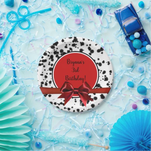 Zwarte Rode Bow Dalmatische Spots Birthday Party Papieren Bordje (Feest)