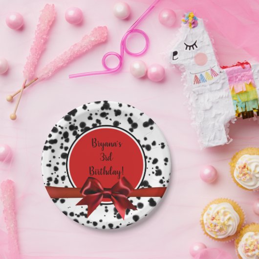 Zwarte Rode Bow Dalmatische Spots Birthday Party Papieren Bordje (Feest)