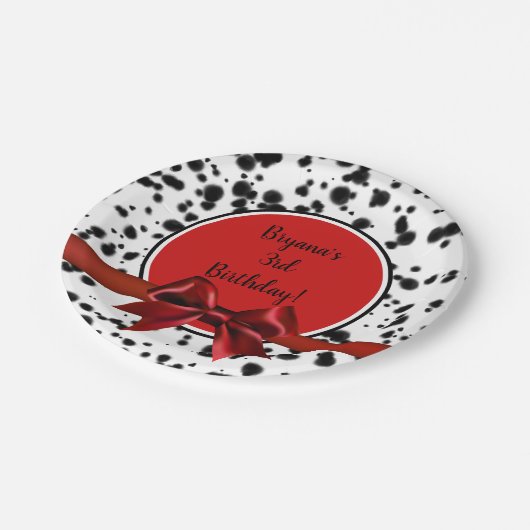 Zwarte Rode Bow Dalmatische Spots Birthday Party Papieren Bordje (Gekanteld)