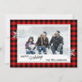 Zwarte rode buffelboorgaansteker en sneeuwvlokken feestdagenkaart (Voorkant)