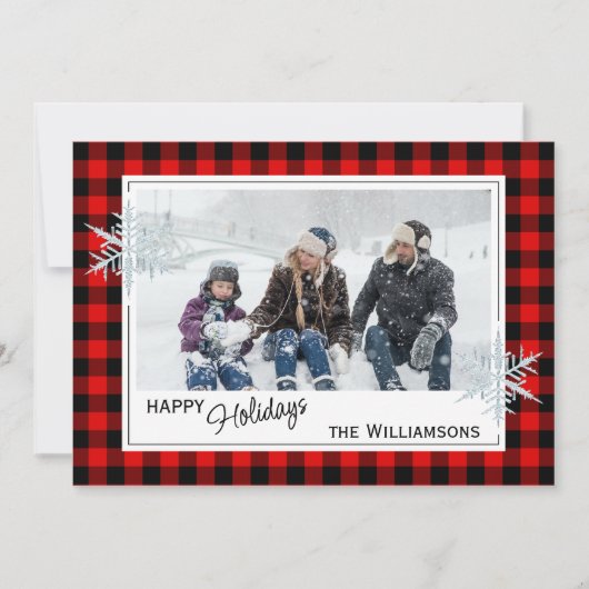 Zwarte rode buffelboorgaansteker en sneeuwvlokken feestdagenkaart (Voorkant)