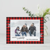 Zwarte rode buffelboorgaansteker en sneeuwvlokken feestdagenkaart (Staand voorkant)