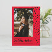 Zwarte Rode Confetti Afstuderen Aankondiging (Staand voorkant)