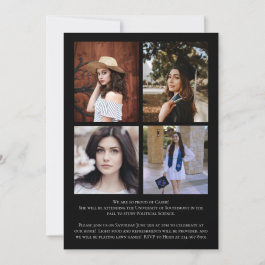 Zwarte Rode Confetti Afstuderen Aankondiging (Achterkant)