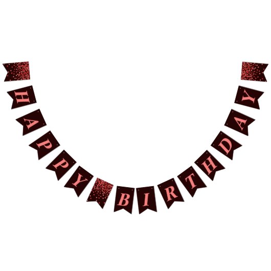 Zwarte Rode Confetti Happy Birthday Bunting Flags Vlaggetjes (Alle)