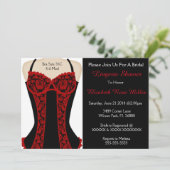 Zwarte & Rode Corset Lingerie Douche Uitnodigen Kaart (Staand voorkant)
