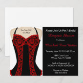 Zwarte & Rode Corset Lingerie Douche Uitnodigen Kaart (Voorkant / Achterkant)