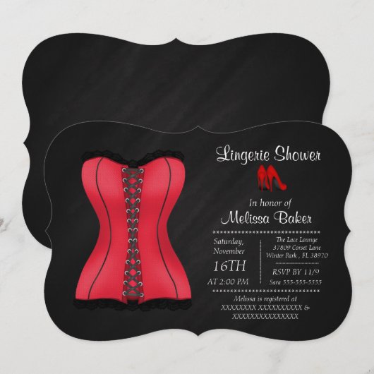 Zwarte & Rode Corset Lingerie Vrijgezellenfeest Ui Kaart (Voorkant / Achterkant)