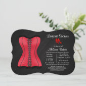 Zwarte & Rode Corset Lingerie Vrijgezellenfeest Ui Kaart (Staand voorkant)