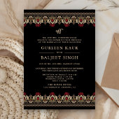 Zwarte rode crème Ikat Anand Karaj Sikh bruiloft Kaart