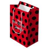 Zwarte & Rode Dame Bug Polka Dot Aangepaste naam Medium Cadeauzakje (Voorkant Gekanteld)