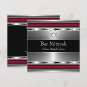 Zwarte Rode Davidster Bar Mitswa Kaart (Voorkant / Achterkant)