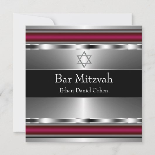Zwarte Rode Davidster Bar Mitswa Kaart (Voorkant)
