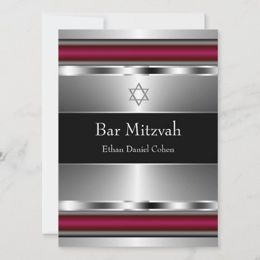 Zwarte Rode Davidster Bar Mitswa Kaart (Voorkant)