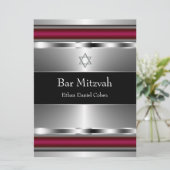 Zwarte Rode Davidster Bar Mitswa Kaart (Staand voorkant)