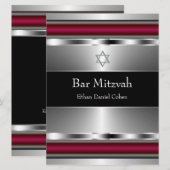 Zwarte Rode Davidster Bar Mitswa Kaart (Voorkant / Achterkant)