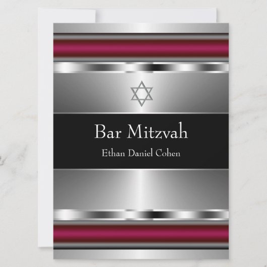 Zwarte Rode Davidster Bar Mitswa Kaart (Voorkant)