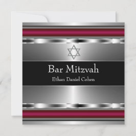 Zwarte Rode Davidster Bar Mitzvah Kaart