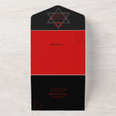 Zwarte Rode Davidster Bar Mitzvah RSVP All In One Uitnodiging (Buitenkant)