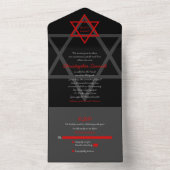 Zwarte Rode Davidster Bar Mitzvah RSVP All In One Uitnodiging (Binnen)